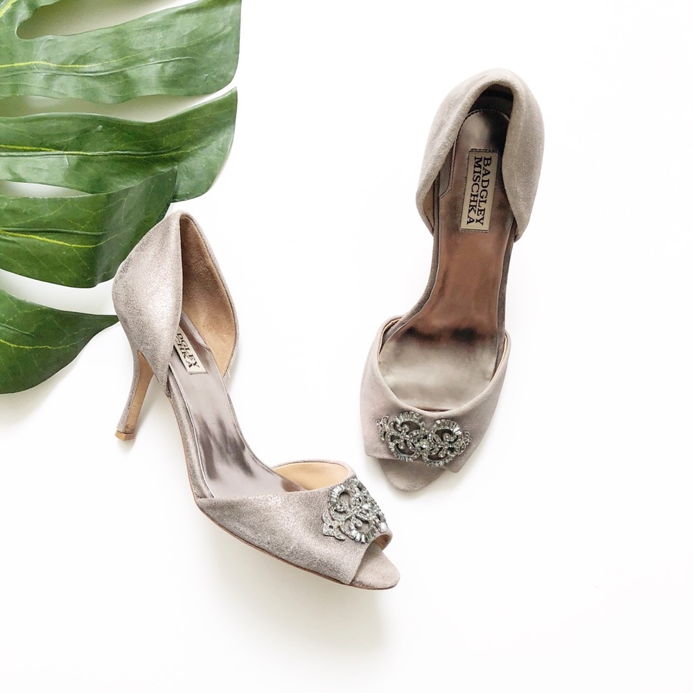 Badgley Mischka Silver Salsa Leather D’orsay Heels